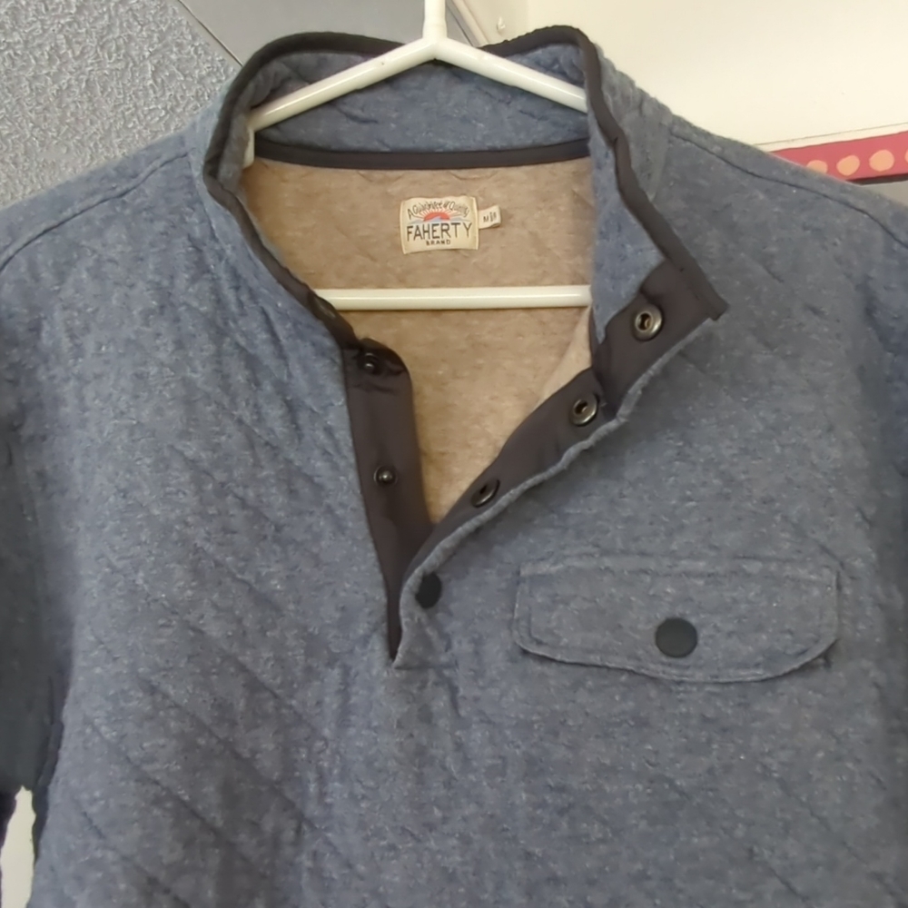 💥 Faherty Epic Quilted Snap T Pullover Blue Men's M